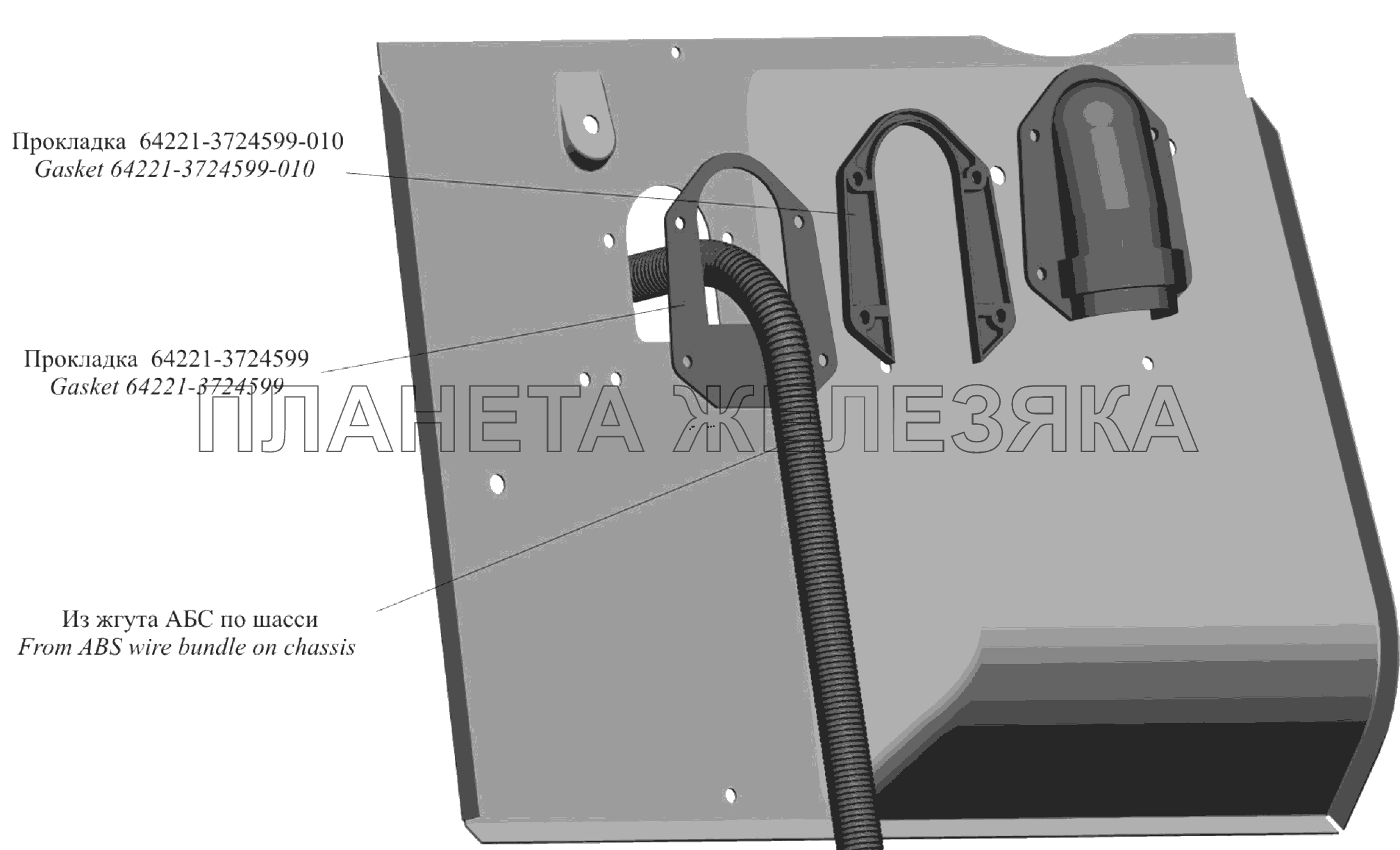 Ввод жгута АБС по шасси в кабину МАЗ-6303A3, 6303A5